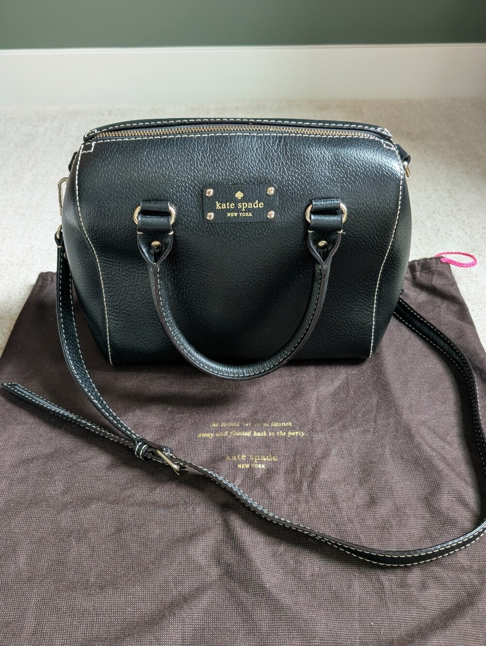 Kate Spade Black Leather Wellesley Alessa Bowling Bag Crossbody